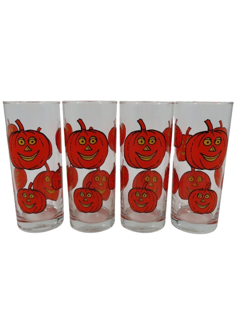 Ocean Thailand Set of 4 Creepy Smiling Jack O Lantern Pumpkin Drinking Glasses